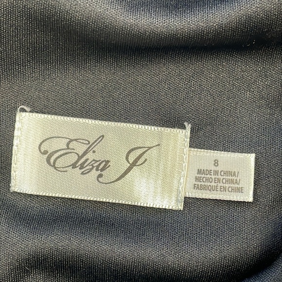 New Eliza J Embellished Ruched Sheer Long Sleeve Velvet Gown Pearl Neck Sz 8 - Picture 8 of 14